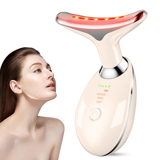 Facial and Neck Massager,Face Culpting Tool with 3 Colour Modes and Vibration,Facial Beauty Device for Skin Care (Pink)