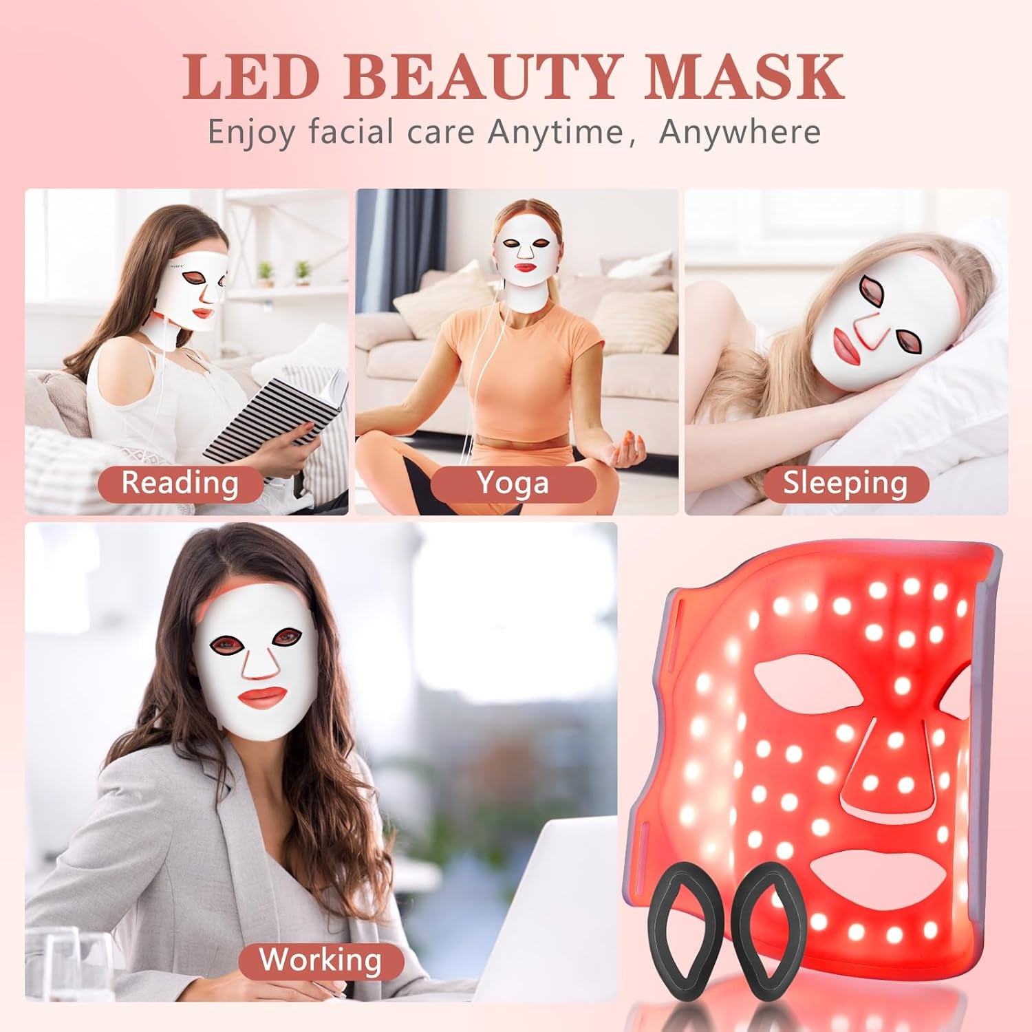 7 Colors Led Face Mask Light Therapy,Red Light Therapy for Face,Red Light Therapy for Face and Neck,Led Mask Light Therapy at Home,Portable,Led Face Mask Can Be Used at Home and Travel,White